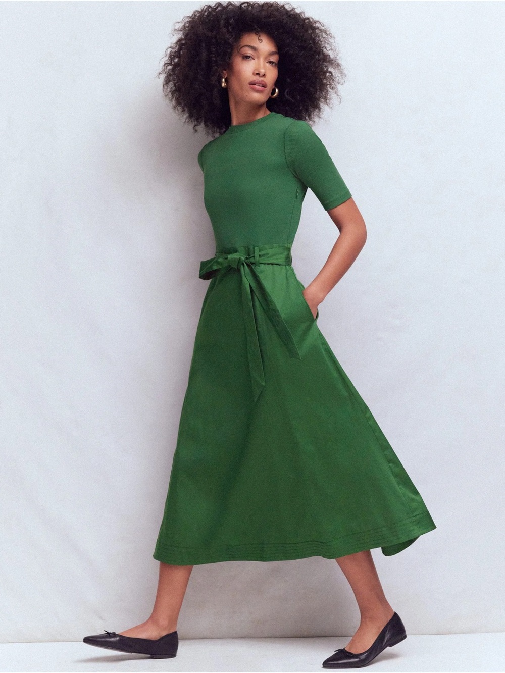 Boden Promenade Green Crew Neck jersey cotton top poplin cotton skirt 12